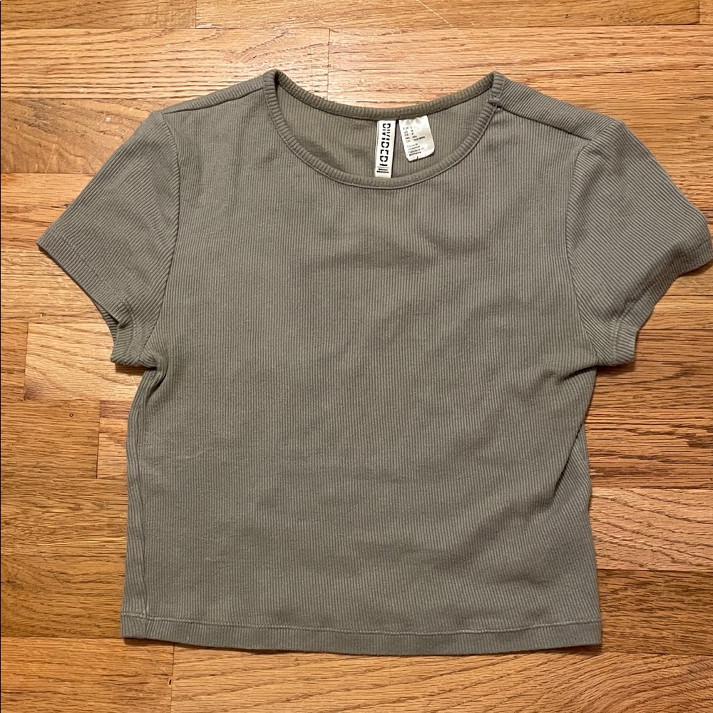 H&M Olive Ribbed Short Sleeve Tee